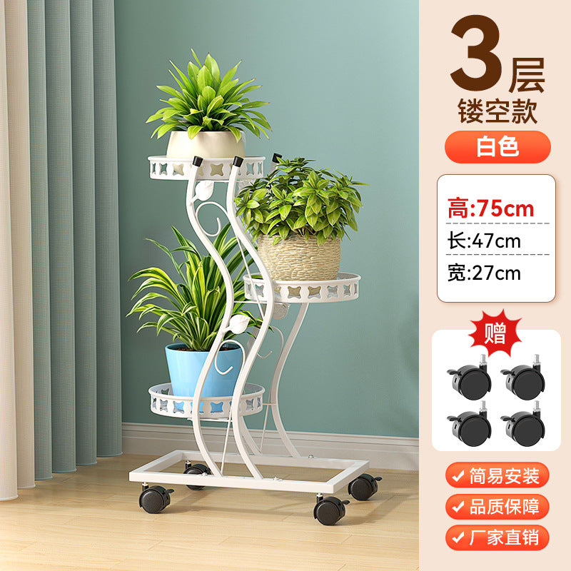 Multi-Layer Movable Space-Saving Flower Rack Balcony Living Room Tv Cabinet Side Potted Plant Rack Balcony Floor-Standing Flower Rack