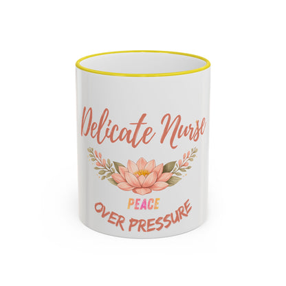 Delicate Nurse Mug – "Peace Over Pressure" Floral Accent Rim & Handle Coffee Cup (11oz/15oz)