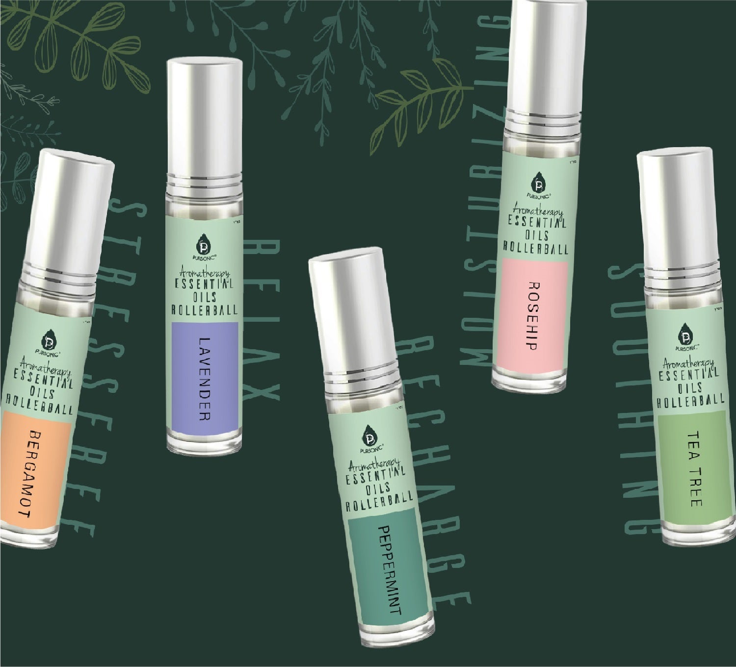 Aromatherapy Essential Oils Rollerballs (Bergamot, Lavender, Peppermint, Rosehip, Tea Tree)-3