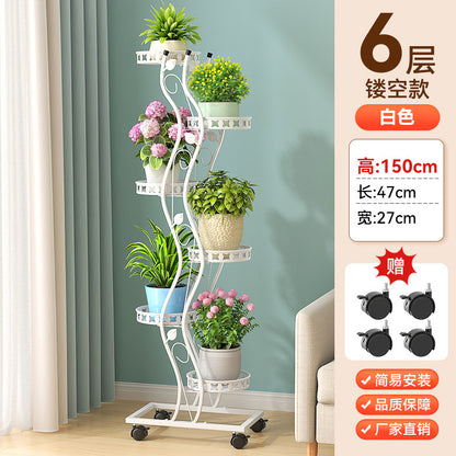 Multi-Layer Movable Space-Saving Flower Rack Balcony Living Room Tv Cabinet Side Potted Plant Rack Balcony Floor-Standing Flower Rack