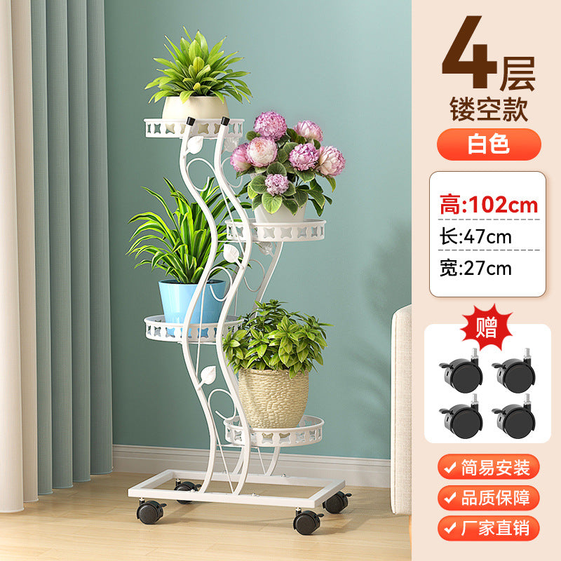 Multi-Layer Movable Space-Saving Flower Rack Balcony Living Room Tv Cabinet Side Potted Plant Rack Balcony Floor-Standing Flower Rack