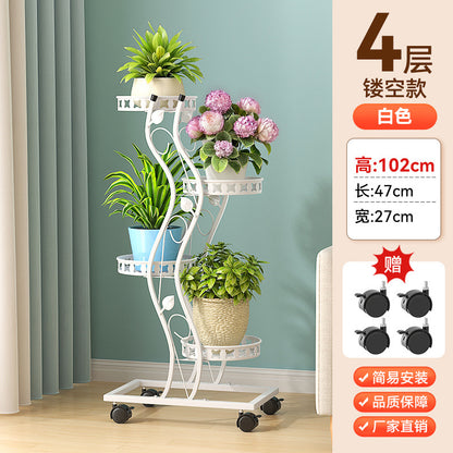 Multi-Layer Movable Space-Saving Flower Rack Balcony Living Room Tv Cabinet Side Potted Plant Rack Balcony Floor-Standing Flower Rack