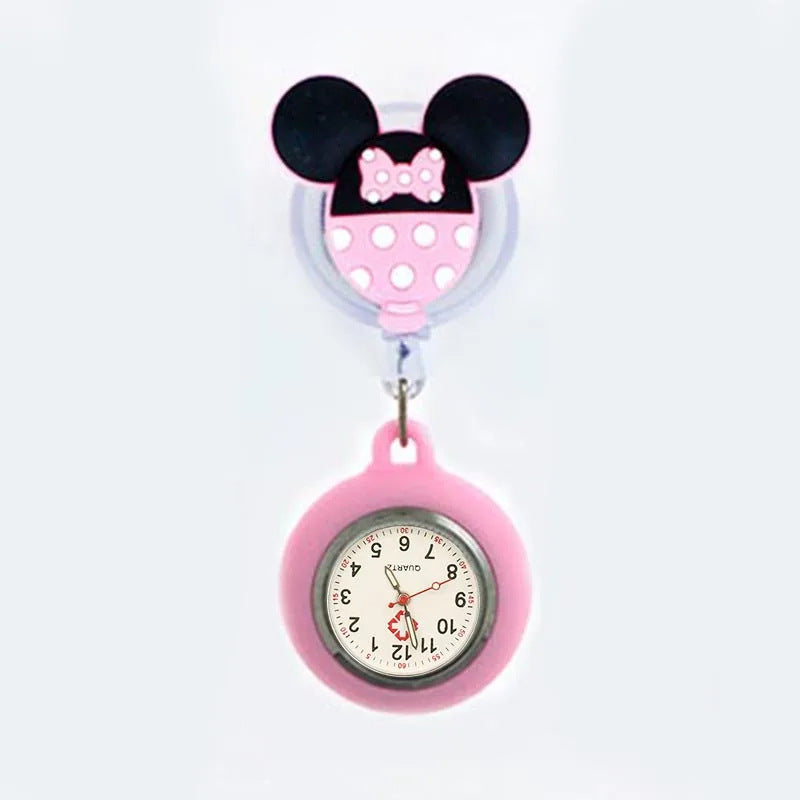 Amazon Cartoon Mickey Stretchable Easy-to-Shrink Easy-to-Pull Buckle Nurst Watch Doctor Chest Watch Student Watch Minnie Pocket Watch