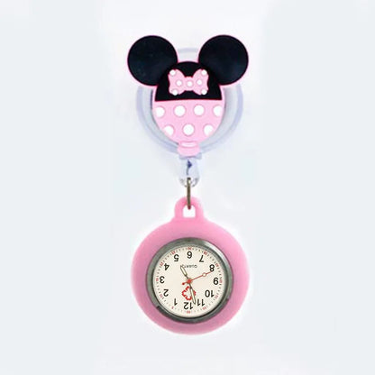Amazon Cartoon Mickey Stretchable Easy-to-Shrink Easy-to-Pull Buckle Nurst Watch Doctor Chest Watch Student Watch Minnie Pocket Watch