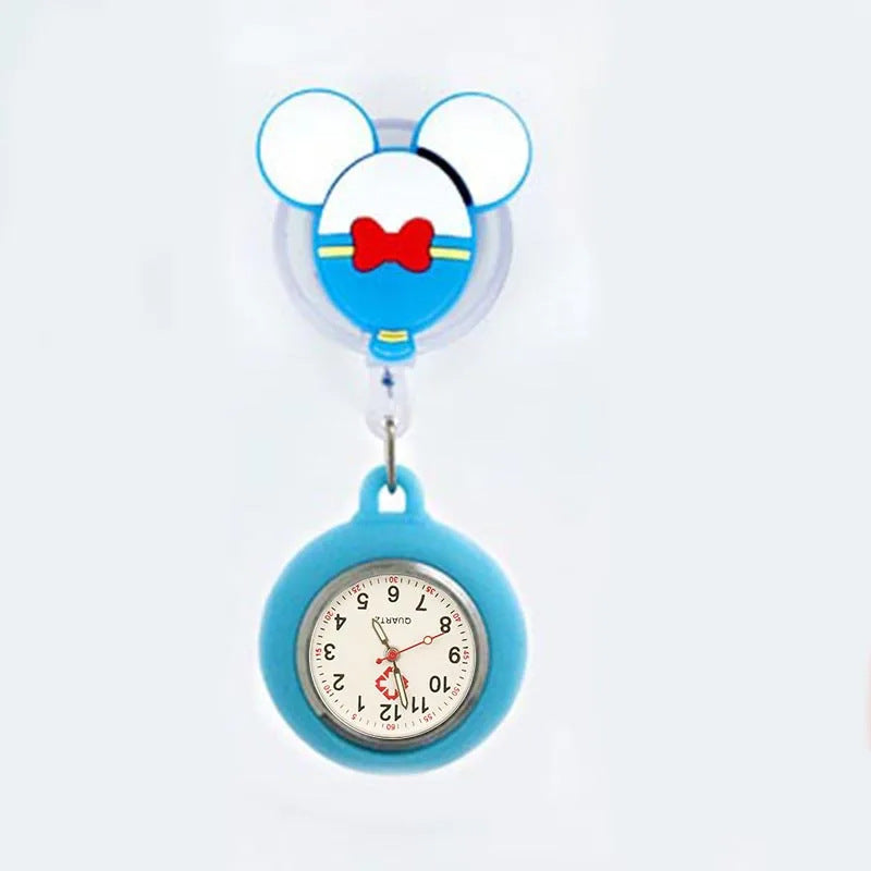 Amazon Cartoon Mickey Stretchable Easy-to-Shrink Easy-to-Pull Buckle Nurst Watch Doctor Chest Watch Student Watch Minnie Pocket Watch