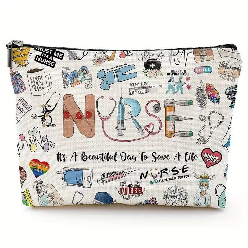 Nurse Cosmetic Bag – Waterproof Linen Zipper Pouch