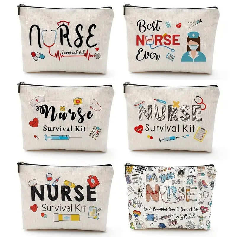 Nurse Cosmetic Bag – Waterproof Linen Zipper Pouch