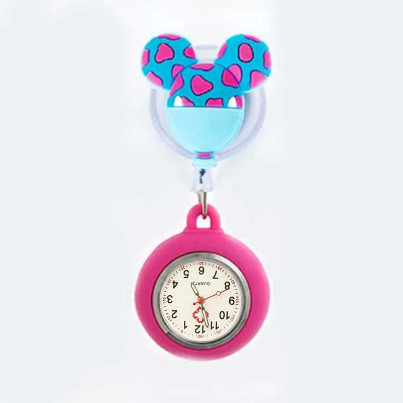 Amazon Cartoon Mickey Stretchable Easy-to-Shrink Easy-to-Pull Buckle Nurst Watch Doctor Chest Watch Student Watch Minnie Pocket Watch