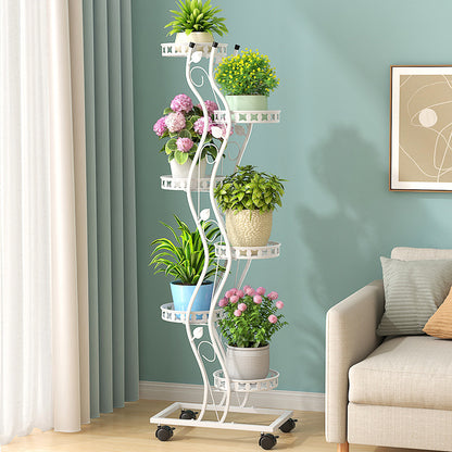 Multi-Layer Movable Space-Saving Flower Rack Balcony Living Room Tv Cabinet Side Potted Plant Rack Balcony Floor-Standing Flower Rack