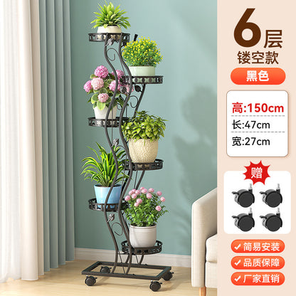 Multi-Layer Movable Space-Saving Flower Rack Balcony Living Room Tv Cabinet Side Potted Plant Rack Balcony Floor-Standing Flower Rack