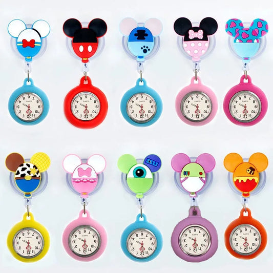 Amazon Cartoon Mickey Stretchable Easy-to-Shrink Easy-to-Pull Buckle Nurst Watch Doctor Chest Watch Student Watch Minnie Pocket Watch
